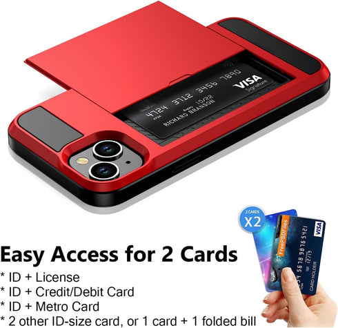 Vofolen for iPhone 14 Case Wallet Credit Card Holder ID Slot Sliding Door Hidden Pocket Men Women Anti-Scratch Dual Layer Hybrid Bumper Armor Prot...