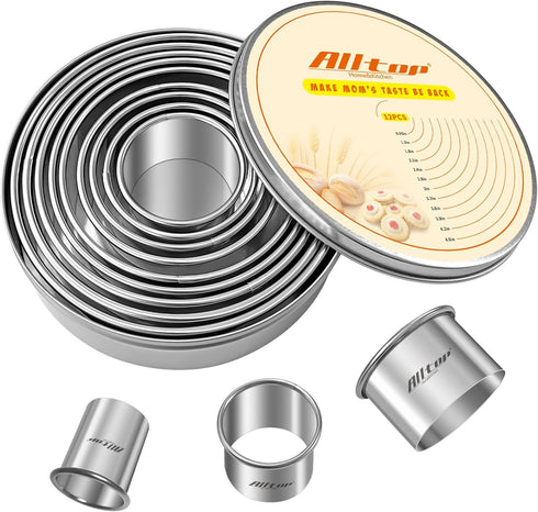 ALLTOP 12 Pcs Round Biscuit Cutter - Stainless Steel Baking Essential Tool for Effortless Circle Cookie Shaping,Pastry,Cake Decoration&Fondant Cre...