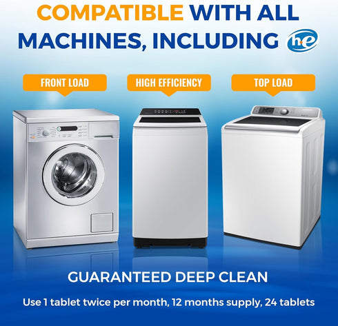 Washing Machine Cleaner Tablets 24 pack Powerful Descaler -Deep Cleaning for HE Front Loader & Top Load Washer Septic Safe Eco-Friendly Deodorizer...