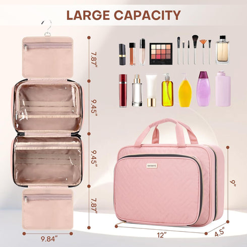 8L Travel Toiletry Bag with Jewelry Organizer for Women - 2.1 GAL Water-resistant Makeup Cosmetic Bag With Hanging Hook for Accessories Shampoo Fu...
