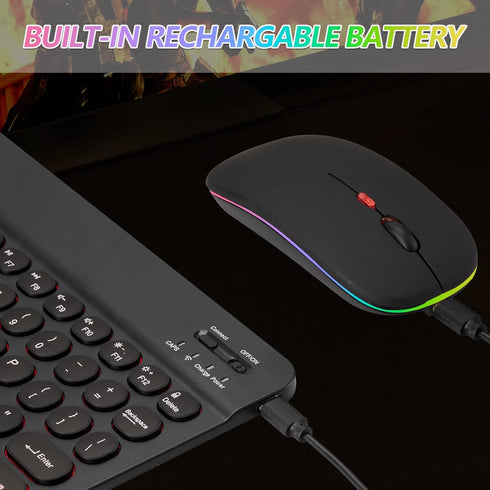 Ultra-Slim Bluetooth Keyboard and Mouse Portable Mini Wireless Keyboard Rechargeable 7-Color Backlit for Apple iPad iPhone Samsung Tablet iPhone S...