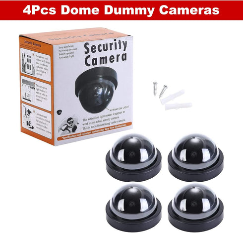 4 Pack Dummy Fake Camera Security CCTV Dome Cameras with Flashing Red LED Light for Indoor Outdoor Home Business, Black...