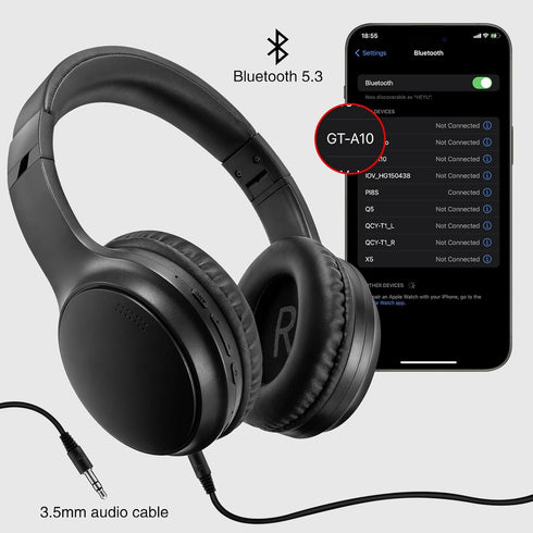 A10 Noise Cancelling Headphones Wireless, Black Bluetooth Headset with Mic, Bluetooth 5.3, HiFi Stereo Sound, Deep Bass, 20+H Playtime, Lightweigh...