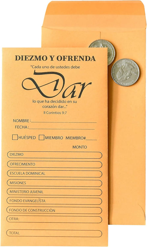 Spanish Coin Envelope, Tithe and Offering Envelopes for Church | 6.5"x3.5" 100)...