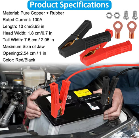 100A-500A Battery Jumper Clamps?Heavy-Duty Insulated Alligator Clips,Battery Crocodile Clamp,Automotive Replacement Booster Cable Clamps,for Car B...
