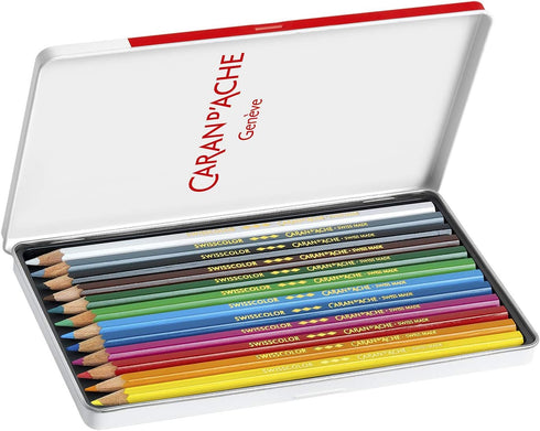 Caran d'Ache Swisscolor Metal Case with 12 Waterproof Colouring Pencils...