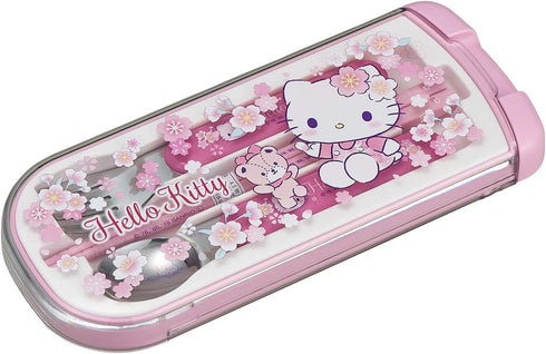 OSK CT-20 Hello Kitty Cutlery Set, Sakura, Pull, Trio, Chopsticks, Spoon, Fork, Made in Japan, Sliding, Dishwasher Safe, Easy to Use, For Girls, C...
