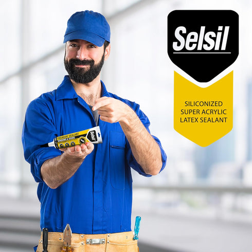 Selsil Siliconized Super Acrylic Latex Sealant, Indoor & Outdoor Paintable Caulk - Flexible, Weather & Moisture Resistant, White Caulking for Base...
