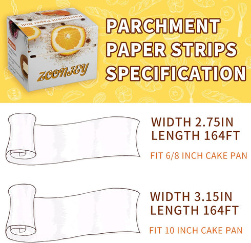Non-stick Cake Pan Side Liner - Parchment Paper Strips for Cake Pan Circles, Bakeware Sheet Tray, Springform Pan, 2.75in x 164ft Pre-cut Baking Pa...
