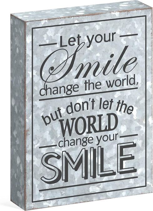Barnyard Designs Wooden Box Sign Motivational Desk Decor, Inspirational Office Desk Decorations for Women Office Bathroom Shelf Décor (Smile)...