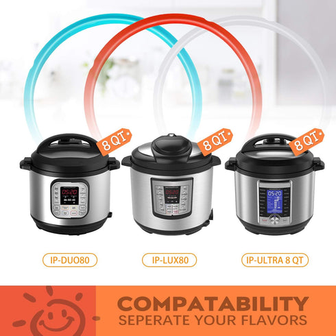 Premium Silicone Sealing Ring 3-Pack for InstantPot 8Qt - Dishwasher Safe Food-Grade Replacement Gasket, Compatible with 8Qt IP-DUO80/IP-LUX80/Ult...