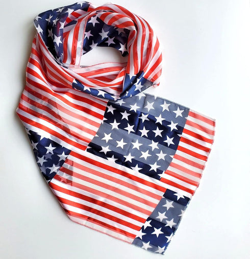 Rosemarie Collections Women's Red White And Blue 4th Of July Satin Stripe USA Fashion Scarf, 60" American Flag Stars Stripes...
