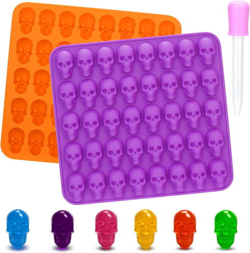 BUSOHA Skull Chocolate Molds Silicone - 2 Pack 40 Cavity Non-Stick Gummy Skull Silicone Molds with 1 Droppers for Chocolate, Candy, Jelly, Ice Cub...