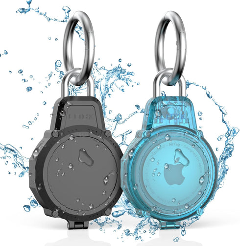 2 Pack Secure Lock AirTag Holders, Waterproof Airtag Keychain Full Protective Anti-Scratch Airtag Case Hard Shell Hidden for Luggage, Backpack, Ke...