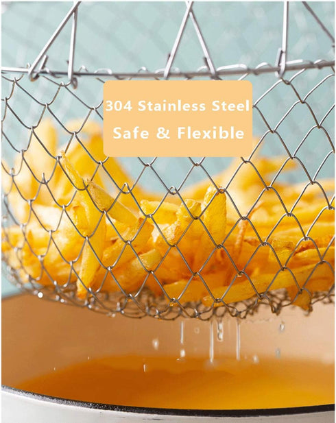 WAFJAMF Deep Fry Basket - 304 Stainless Steel - Multi-Function Foldable Chef Cooking Strainer, Flexible Kitchen Tool for Fried Food, Washing Fruit...