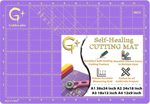 G+ Self-Healing Cutting Mat - True A4 9 x 12" (9 x 13" Full) Inches Purple/Black ; Self-Healing Double-Sided Durable Non-Slip Cutting Board for Cr...