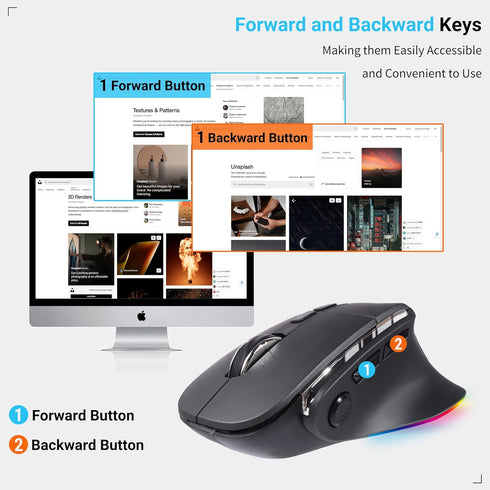 Ergonomic Mouse,Bluetooth Vertical Wireless Mouse,LED Rechargeable Optical Computer Mice, Portable(BT5.2 or USB 2.4GHz) Dual Mode,1000/1600/2400 D...