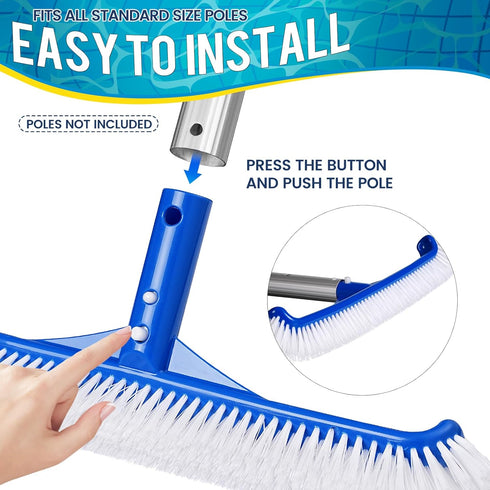 Pool Brush Head - 18" Pool Brush for Cleaning Pool Walls, Premium Swimming Pool Brush with Strong Bristle & EZ Clip, Curved Ends High-Efficiency P...