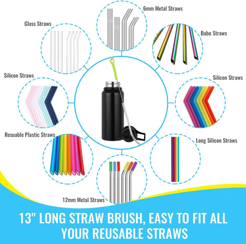 Bottle Cleaning Brush Set - Long Handle Bottle Cleaner for Washing Narrow Neck Beer Bottles, Sports Water Bottles with Straw Brush, Kettle Spout/L...