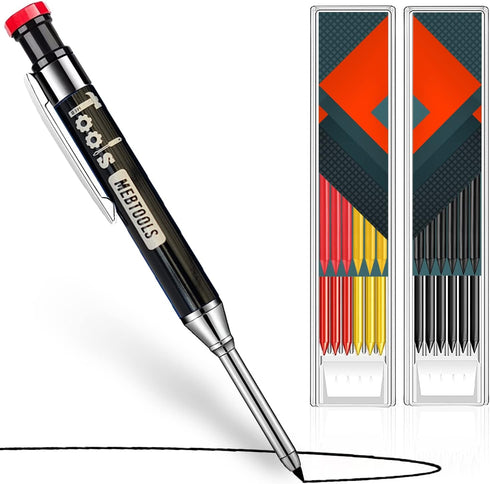 Mechanical Carpenter Pencil - Heavy Duty Carpenter Pencils, Mechanical Pencil w/ 12 Refills & Built-In Sharpener - Welders & Construction Pencils,...