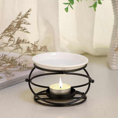 JuxYes European Metal Oil Burner Wax Warmer, Delicate Romantic Ceramic Tealight Candle Holder Oil Burner, Fragrance Warmer Aromatherapy Wax Candle...