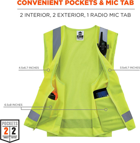 Ergodyne Unisex - Class 2 Economy Surveyors Vest Zipper, Lime, Large-X-Large US...