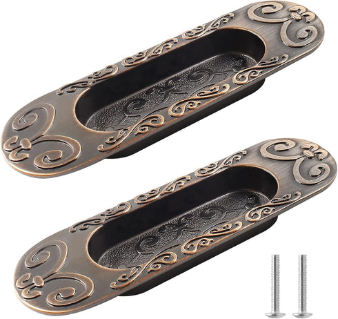 2 Pcs 4.13" European Recessed Flush Pull Handle, Stainless Steel Sliding Door Handle, Inset Antique Recessed Pull Handle for Cabinet Closet Dresse...