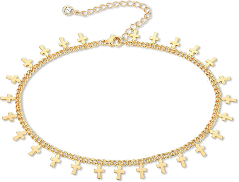 FUNEIA Gold Ankle Bracelets for Women 14K Gold Plated Anklet for Women Daisy Moon Star Evil Eye Anklet Boho Beach Foot Chain Adjustable Dainty Foo...