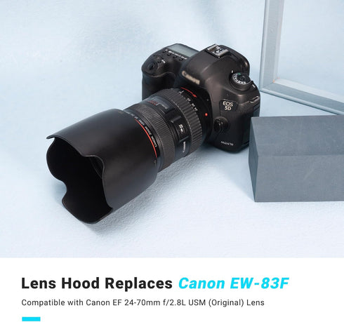 Camera Lens Hood Shade for Canon EF 24-70mm f/2.8L USM Lens Replaces Canon EW-83F Hood Compatible with 77mm Filter and Lens Cap Reversible Design...