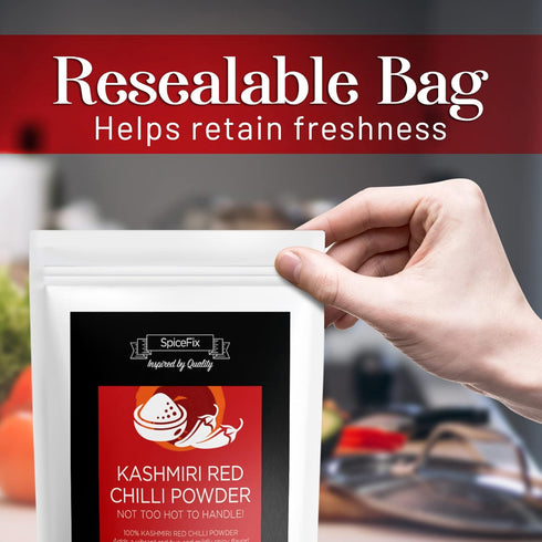 SpiceFix - Kashmiri Red Chilli Powder, Mild to Medium Heat Sun-Dried Indian Red Chili Powder, Natural Ground Vegan Kashmiri Spice in a Resealable ...