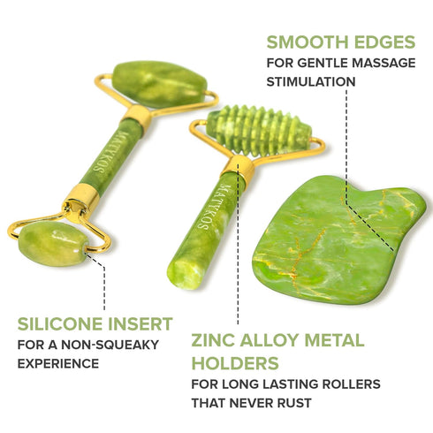 Jade Roller for Face and Gua Sha Set - 2 Anti-Aging Facial Rollers and Gua-Sha Facial Tool - Face and Body Massager for Your Skincare Routine - Ma...