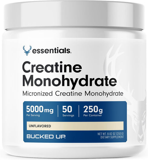 Bucked Up Creatine Monohydrate 250 Grams Micronized Powder, Essentials (50 Servings)...