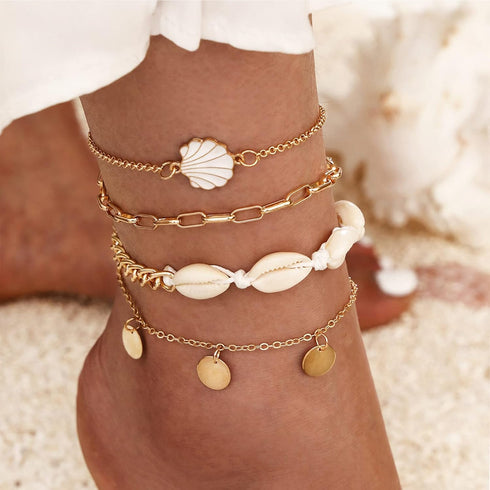 Shell Anklet for Women Luminous Five-pointed Star Foot Chain Summer Bohemian Adjustable Ankle Bracele...