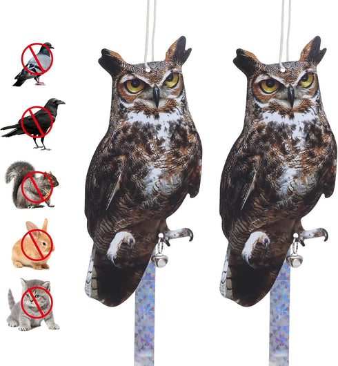 Bird Scarer, 2Pack Fake Owl Hanging Owl to Keep Birds Away Reflective Hanging Bird Decoration to Keep Birds Away from Garden Patio Windows...