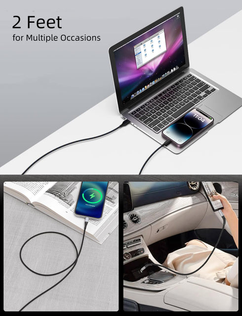 2 FT USB C Cable Short, 3 Pack Braided USB to USB C Cable 2 Foot USB Type C Cable Fast Charging Car Charger Android for iPhone 15 Pro Max, Samsung...