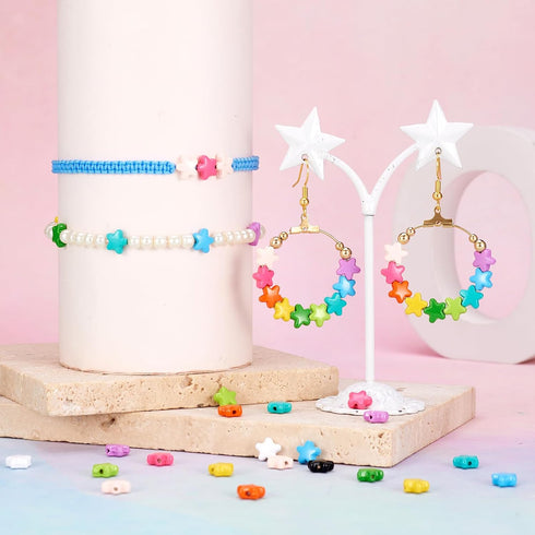 44Pcs Colorful Star Beads Spray Painted Star Alloy Spacer Beads Candy Color Pony Beads 7x8mm 11 Colors for Necklace Bracelet Earring Jewelry Makin...