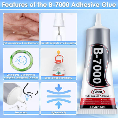 Cludoo B7000 Glue Clear with Precision Tip, 2pcs 130ml / 4.4 Fl Oz B7000 Rhinestone Glue Fabric Glue with Rhinestone Dotting Pen Tool, Wax Pencil,...