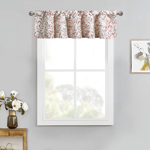 VOGOL Valances for Kitchen, Red Leaf Print Linen Textured Valance for Curtain Panels for Windows, Rod Pocket, 52x12, One Panel...