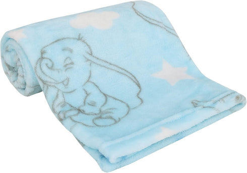 Disney Dumbo Pastel Blue, Grey & White Clouds & Stars Super Soft Baby Blanket, Light Blue, Grey, White...