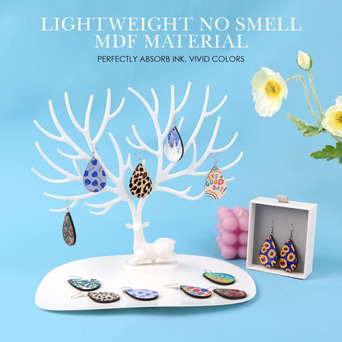 HTVRONT Sublimation Earring Blanks Bulk - 30 Pcs Wood Earrings Blanks with Blue Protective Film - Unfinished MDF Teardrop Earrings for Sublimation...