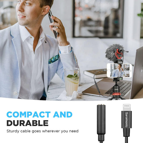 Saramonic 3.5mm TRRS to Lightning Female Adapter Cable, SR-C2002 3.5mm Micro Lightning to Apple Cable MFi Certified Compatible with iPhone, iPad S...