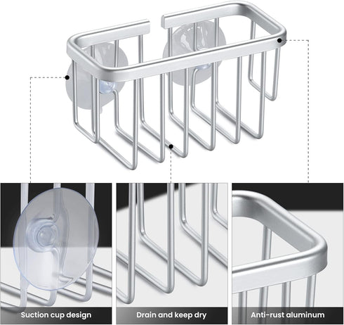 Sponge Holder for Kitchen Sink Suction?Anti-Rust Kitchen Sink Sponge Holder Aluminum Sink Sponge Holder with Suction Cups for Sponges, Scrubbers, ...