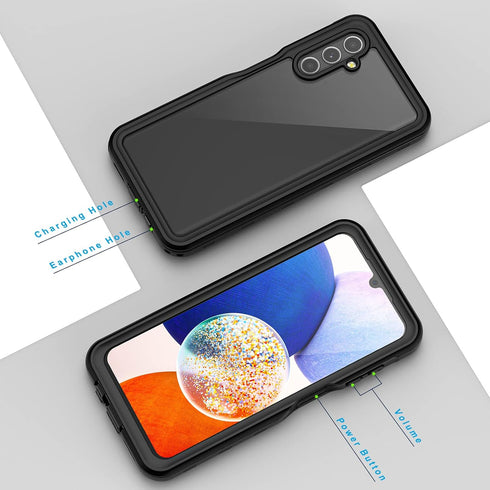 Lanhiem Samsung Galaxy A14 5G Case, IP68 Waterproof Dustproof, Built-in Screen Protector, Rugged Full Body Shockproof Protective Cover, Black/Clea...