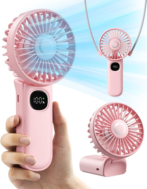 Handheld Fan, Foldable Portable Fan with LED Display, 3000mAh Battery Operated Mini Hand Held Fan, Handheld/Neck/Desk 3 in 1 Personal Small Fan fo...