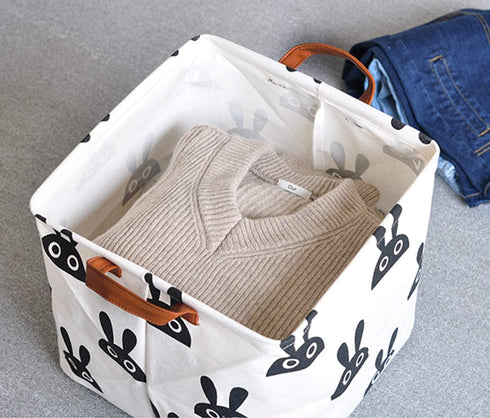 Square Storage Bins Canvas Collapsible Storage Basket with Handles - Organizer for Nursery, Kid's Toys & Laundry, Gift Baskets (Rabbit)...