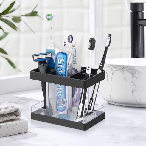 Toothbrush Holders for Bathrooms Countertop Organizer - Electric Toothbrush Holder Set, 5 Slots Toothbrush and Toothpaste Holder, Makeup Brush Sto...