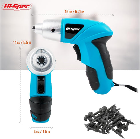 Hi-Spec 27pc 3.6V Blue USB Small Power Electric Screwdriver Set. Cordless & Rechargeable with Driver Bit Set...