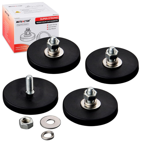 MUTUACTOR Neodymium Rubber Coated Magnet,4pack Heavy Duty Magnets M6 Male Thread Stud,Dia.1.69" Anti-Scratch Mounting Magnets for Fixing Lights, C...