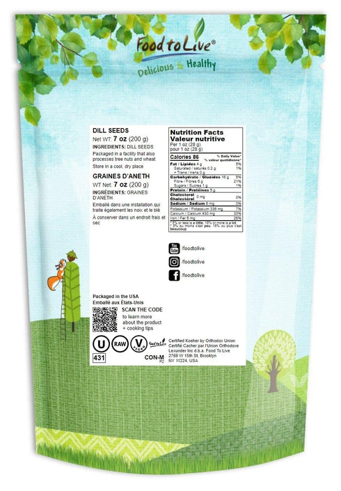 Food to Live - Dill Seeds Whole, 7 Ounces Kosher, Raw, Vegan, Bulk...