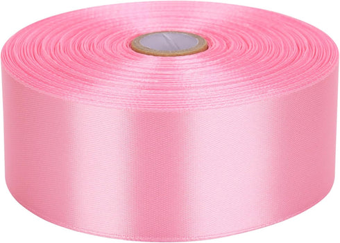 1-1/2 inch Pink Satin Ribbon 50 Yards Solid Fabric Ribbons Roll for Wedding Invitations, Bridal Bouquets, Sewing, Party Decorations, Gift Wrapping...